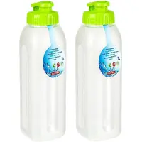 Forte Plastics PlasticForte Waterfles/bidon - 2x - 1000 ml - transparant/groen - kunststof - Drinkflessen
