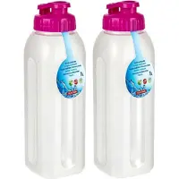 Forte Plastics PlasticForte Waterfles/bidon - 2x - 1000 ml - transparant/roze - kunststof - Drinkflessen