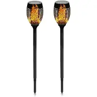 Benson Solar Tuinfakkel - 4x - zwart - LED flame effect - oplaadbaar - D12 x H74 cm - tuinlamp