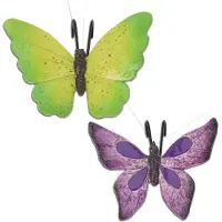 Pro Garden Tuindecoratie bloempothanger vlinder - set 2x - paars/groen - kunststeen - 13 x 10 cm - Tuinbeelden