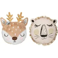 Atmosphera Dieren sierkussen - hert/leeuw - 31/38 cm - polyester - Sierkussens