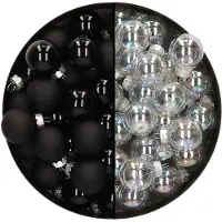 Othmar decorations Mini kerstballen - 48x- transparant parelmoer/zwart - 2,5 cm - glas - Kerstbal