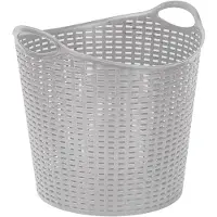 Forte Plastics Plasticforte Gevlochten wasmand/opbergmand - flexibel - zilver - 27 liter - rond - kunststof - Wasmanden