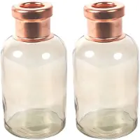 Countryfield Bloemenvaas Firm Bottle - 2x - transparant beige/koper - glas - D10 x H21 cm - Vazen