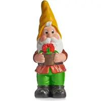 Ibergarden Tuinkabouter beeldje Dwerg met gele muts - Keramiek - 38 cm - Tuinbeelden