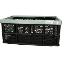 Excellent houseware Vouwkrat/boodschappenkrat - 32 liter - zwart/groen - kunststof - 48 x 35 x 24 cm - Boodschappenkratten