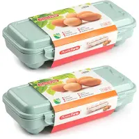 Forte Plastics Eierdoos - 2x - koelkast organizer eierhouder - 10 eieren - mint groen - kunststof - 27 x 12,5 cm - Vershoudbakjes