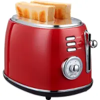 Moa Retro Broodrooster - 6 Warmteniveaus - 2 Extra Brede Sleuven - 850W - Reheat en Ontdooi-functie - Rood - T3R