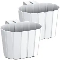 Prosperplast Set van 2x stuks kunststof balkon plantenpotten/bloempotten met haak wit 19 cm - Plantenbakken