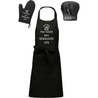 Kariban mijncadeautje - Cadeauset "Brasserie" - 3 delig - Schort + Ovenwant + Koksmuts - Geweldige Opa - zwart