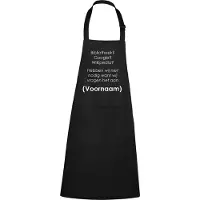 Kariban Mijncadeautje - Keukenschort - zwart - Google, Wiki.. Wij vragen het aan (VOORNAAM) - opdruk in wit