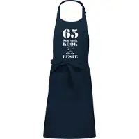 Kariban Mijncadeautje - Luxe schort - 65 jaar - en ik kook als de beste - blauw