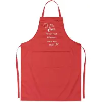 Kariban mijncadeautje - luxe schort - rood - Als oma kookt, gaat iedereen graag aan tafel - opdruk wit