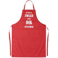 Kariban Mijncadeautje Schort - "Te ZWAAR maar DIK tevreden" - opdruk wit - exclusieve keuken- en barbecueschort - rood