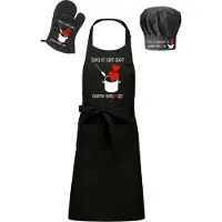Kariban mijncadeautje - Cadeauset "Brasserie" - 3 delig - Schort + Ovenwant + Koksmuts - Hier wordt met liefde gekookt - zwart