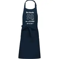 Kariban Schort - Het duurde 50 jaar - exclusieve keuken- of barbecueschort - blauw - opdruk in wit