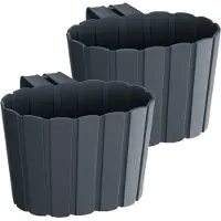 Prosperplast Muur plantenpot/bloempot - Set van 4x stuks - hangend - kunststof - 29 x 21 x 13 cm - antraciet grijs - binnen/buiten