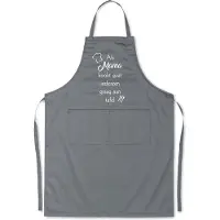 Kariban mijncadeautje - luxe schort - grijs - Als mama kookt, gaat iedereen graag aan tafel - opdruk wit