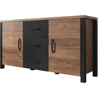 Meubella Dressoir Olivia - Zwart - Eiken - 147x43x79cm - Kast