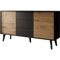 Meubella Dressoir Zwart 154x39x83 lades zwarte pootjes