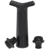 Excellent houseware Vacuum wijnpomp/wijnbespaarder zwart kunststof met 2 flessenstoppers 17 cm - Wijnpompen