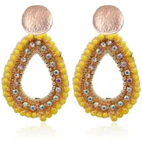 Cilla Jewels Druppelvormige Oorhangers met Kristal en Touw - Geel