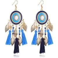 Deja Jewels Statement Oorbellen met Ronde Hanger, Bedeltjes en Kwastjes - Blauw