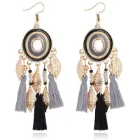 Deja Jewels Statement Oorbellen met Ronde Hanger, Bedeltjes en Kwastjes - Grijs Zwart