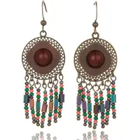 Deja Jewels Bohemien oorhangers - Rond, bruine steen en kleurrijke kralen