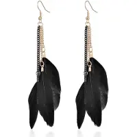 Deja Jewels Deja Dames Oorbellen Ketting en 3 Veertjes - Zwart