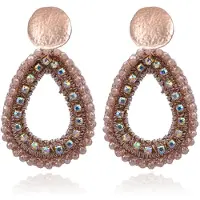 Cilla Jewels Druppelvormige Oorhangers met Kristal en Touw - Bruin