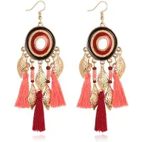 Deja Jewels Statement Oorbellen met Ronde Hanger, Bedeltjes en Kwastjes - rood