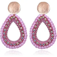 Cilla Jewels Druppelvormige Oorhangers met Kristal en Touw - Roze