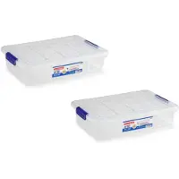 Forte Plastics 2x stuks opslagbox met clips-deksel 5 liter transparant 26 x 40 x 8.5 cm - Opbergbox
