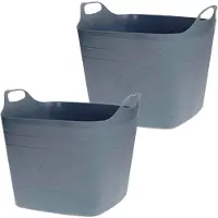Bathroom Solutions 2x Stuks Flexibele kuip emmers/wasmanden - grijs - 40 liter - vierkant - kunststof - Wasmanden