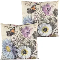 Anna's Collection buitenkussen bloem - 2x - wit/paars - 60 x 60 cm - Sierkussens