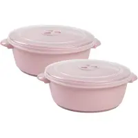 Forte Plastics Magnetronschaal met deksel/ventiel - 2x - 2 liter - roze - kunststof - BPA vrij - Magnetronbakken