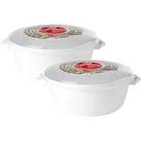 Forte Plastics Magnetronschaal met deksel/ventiel - 2x - 1 liter - wit - kunststof - BPA vrij - Magnetronbakken