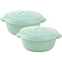 Forte Plastics Magnetronschaal met deksel/ventiel - 2x - 1 liter - licht groen - kunststof - Magnetronbakken