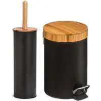 Zeller Badkamer/toilet accessoires set - WC-borstel/pedaalemmer- zwart - Badkameraccessoireset