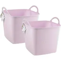 Forte Plastics PlasticForte Kuip/emmer/wasmand - 2x - flexibel - roze - 43 liter - vierkant - kunststof - Wasmanden