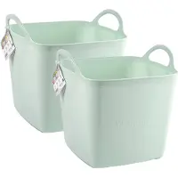 Forte Plastics Plasticforte Kuip/emmer/wasmand - 2x - flexibel - lichtgroen - 27 liter - vierkant - kunststof - Wasmanden