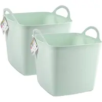 Forte Plastics Plasticforte Kuip/emmer/wasmand - 2x - flexibel - lichtgroen - 43 liter - vierkant - kunststof - Wasmanden