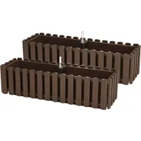 Prosperplast 2x stuks fence-look ophang plantenbakken/bloembakken kunststof 58 x 18 x 16 cm houtbruin - Plantenpotten