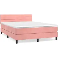 vidaXL Boxspring met matras fluweel roze 140x200 cm