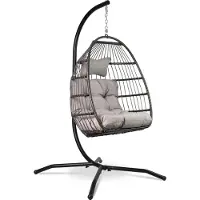 Vita5 Egg Hangstoel – Met Standaard – Binnen en Buiten – Cocoon Stoel - Opvouwbaar - Tot 150kg – Incl. Kussen – Lichtgrijs