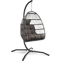 Vita5 Egg Hangstoel – Binnen en Buiten – Cocoon Stoel - met Standaard - tot 150kg – Opvouwbaar - Incl. Kussen – Donkerbruin