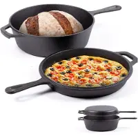 Chefarone Gusseisenpan - 2-in-1 pan - Inclusief deksel - Geschikt voor alle warmtebronnen