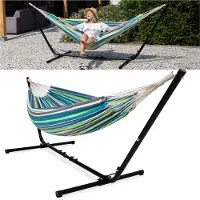 Vita5 Hangmat met Standaard 2 Persoons - Blauw/Groen - Draaggewicht 205 kg - Verstelbare Lengte - Incl. Draagtas