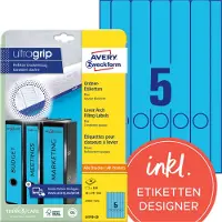 Avery Zweckform UltraGrip Ordnerrugetiketten Zelfklevend L4749-20 3,8 x 29,7 cm Blauw 20 Vellen à 5 Etiketten